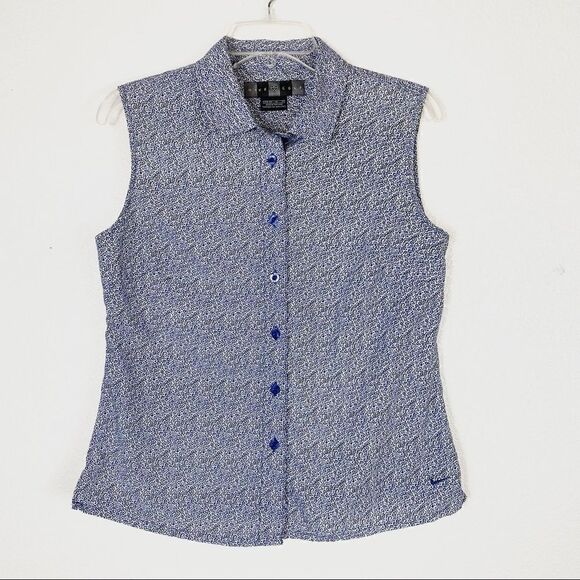 Nike Golf Blue & White Floral Sleeveless Button Up Shirt - Picture 3 of 7